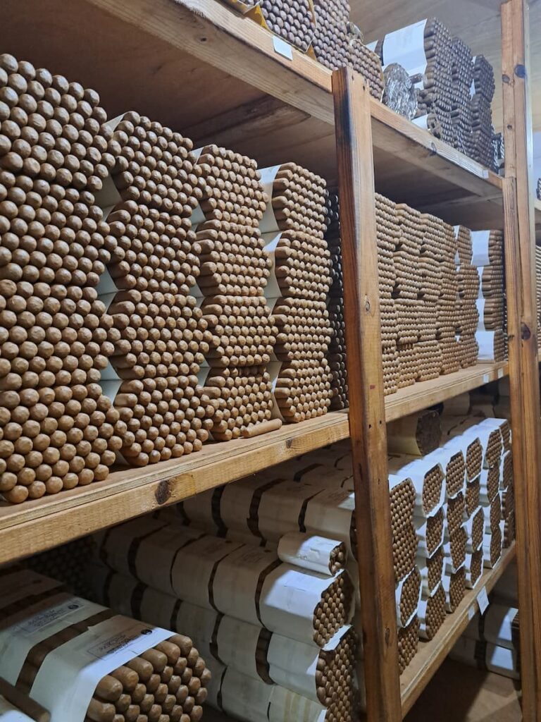 Cigars in a Dominican aging room made of wood